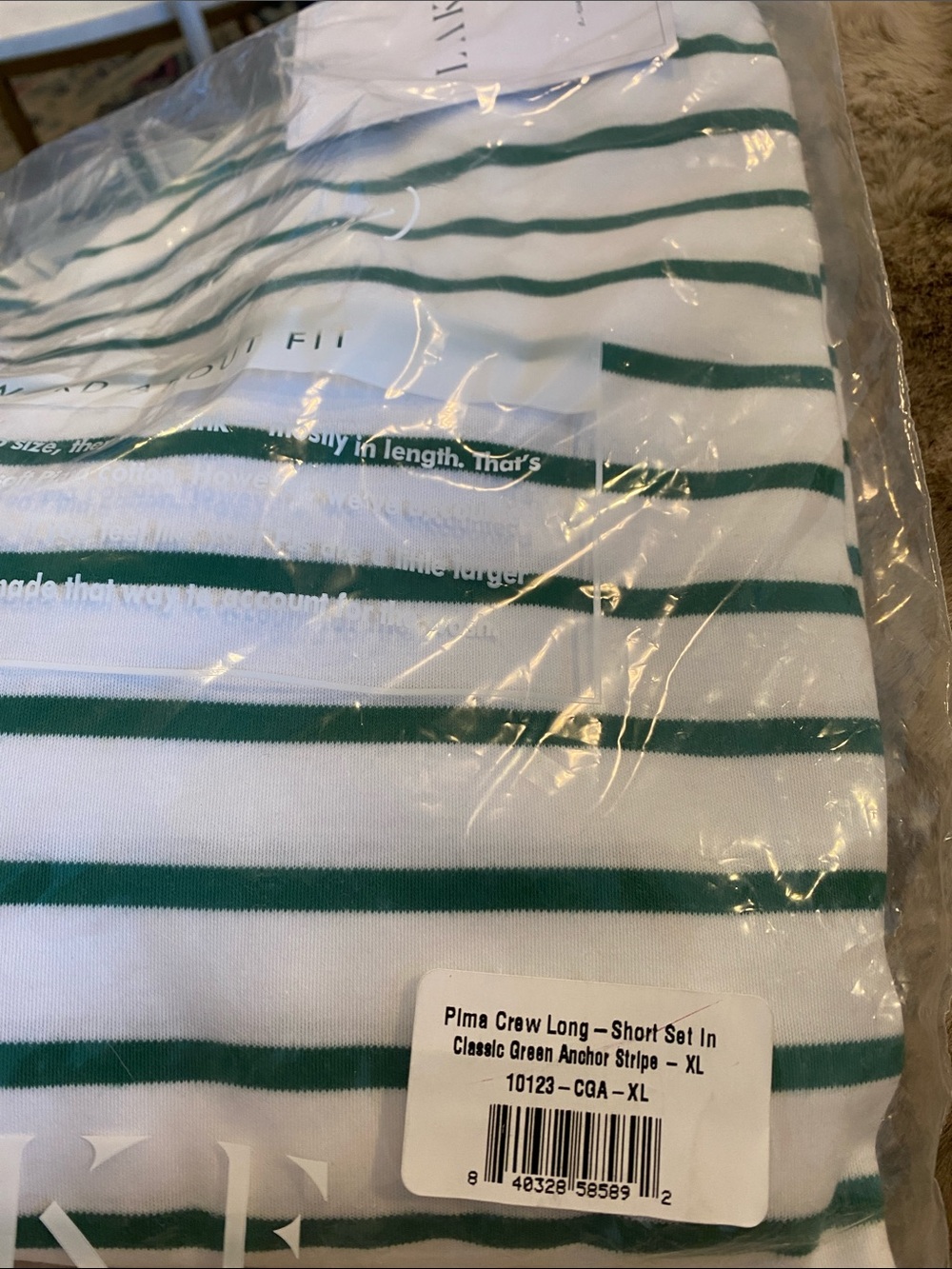 LAKE - Brand New - Pima Crew Long- Short set in Classic Green Anchor Stripes - Picture 2 of 6